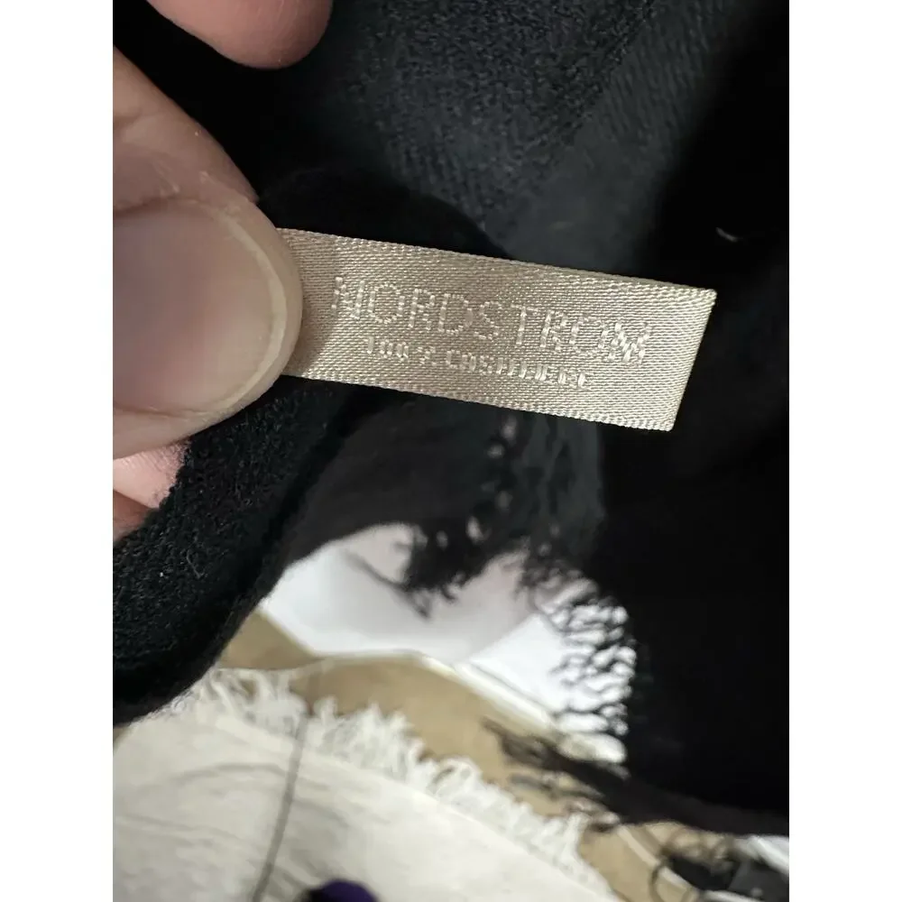 Nordstrom Black Cashmere Scarf Fringe Hem Made in China - Picture 2 of 10